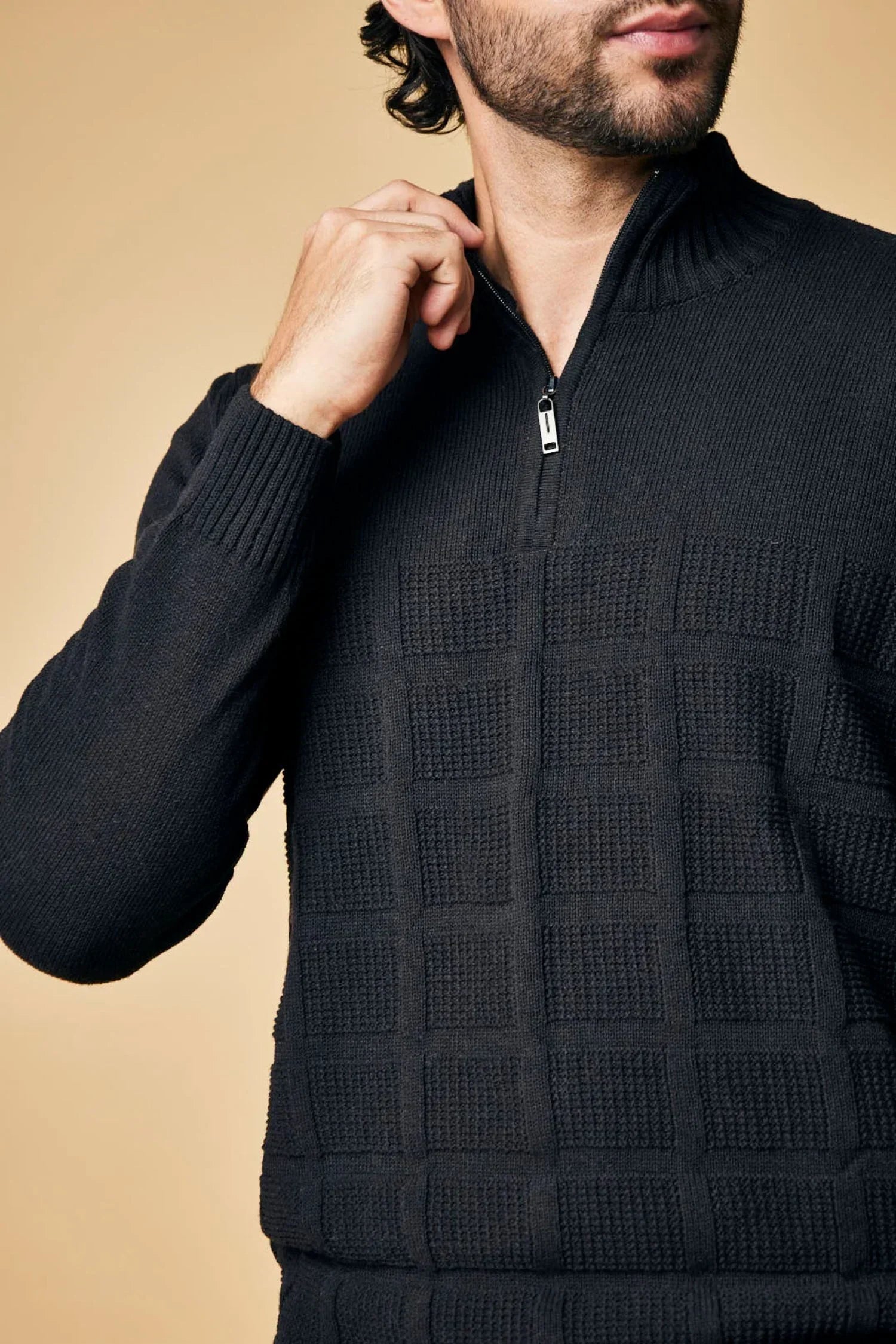 Suéter Calarcá en algodón regenerado cuadros halfzip – Hombre